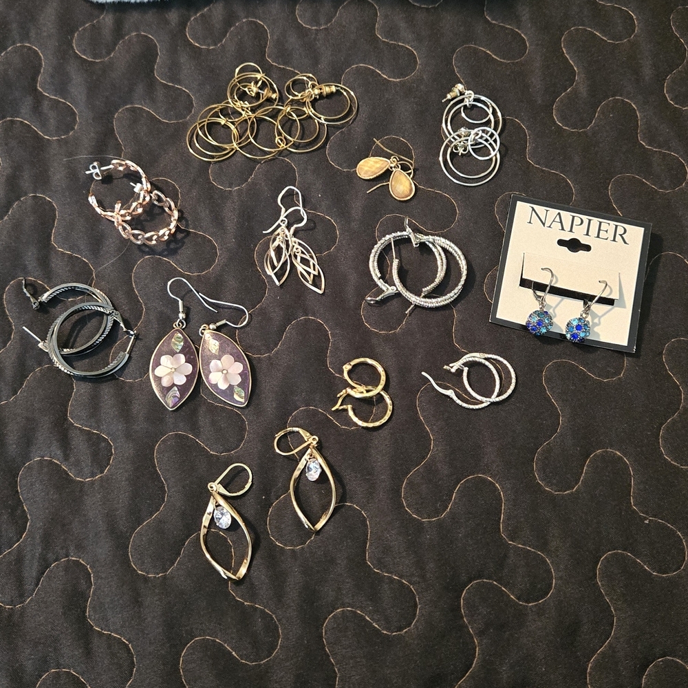 Napier Gold, Silver, and Blue Earring Set